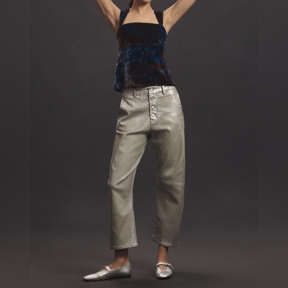 Pilcro by Anthropologie Velvet Flyaway Open Back Tank Top, Blue Brown Pattern, L - Picture 3 of 14